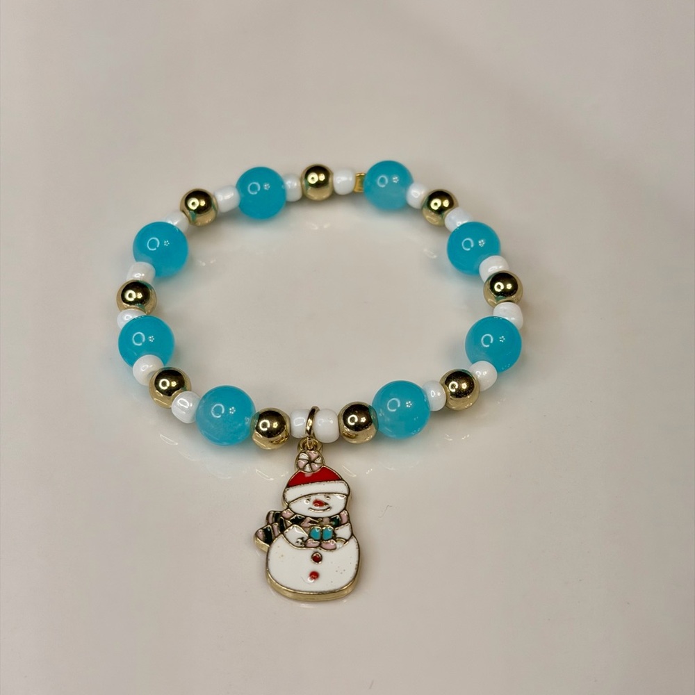 Snowman Charm Blue and Gold Bracelet